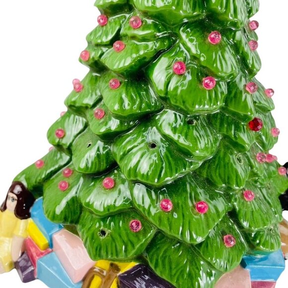 Unique Vintage Handmade Ceramic Green u Christmas Tree Little Girl Presents Tedd - Picture 10 of 16